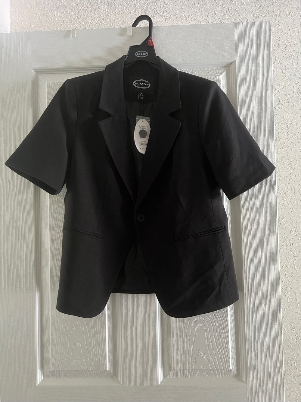 Black Short-Sleeve Satin line Women's Blazer M Nicely Made